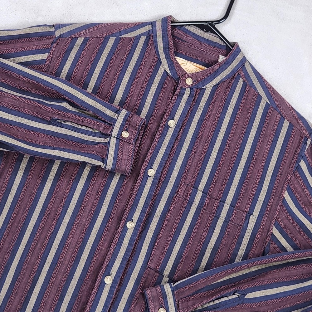 Scully Shirt Mens Small Multicolor Stripe Long Sleeve Band Collar RW-126 Cotton